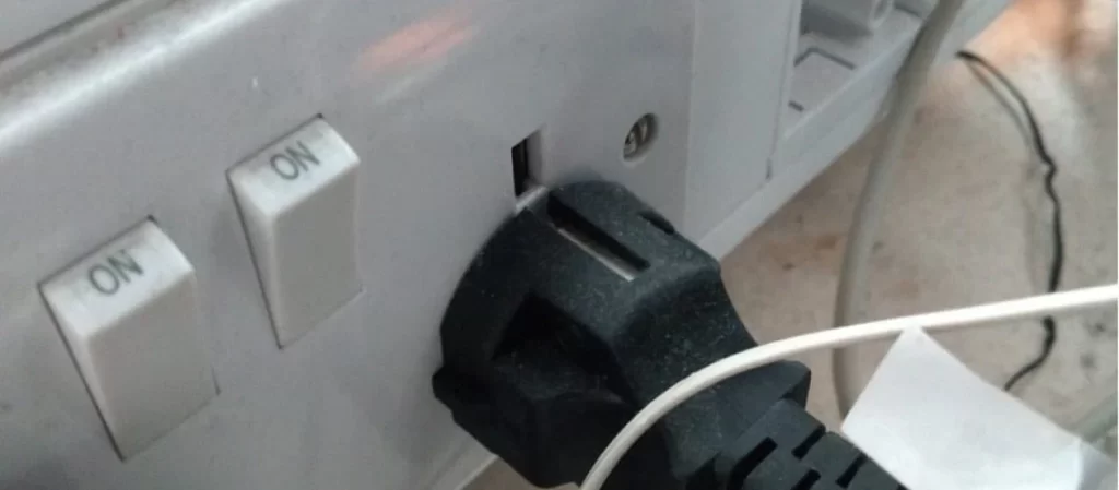 european plug in UK plug socket. Not good for preventing electrical fires.